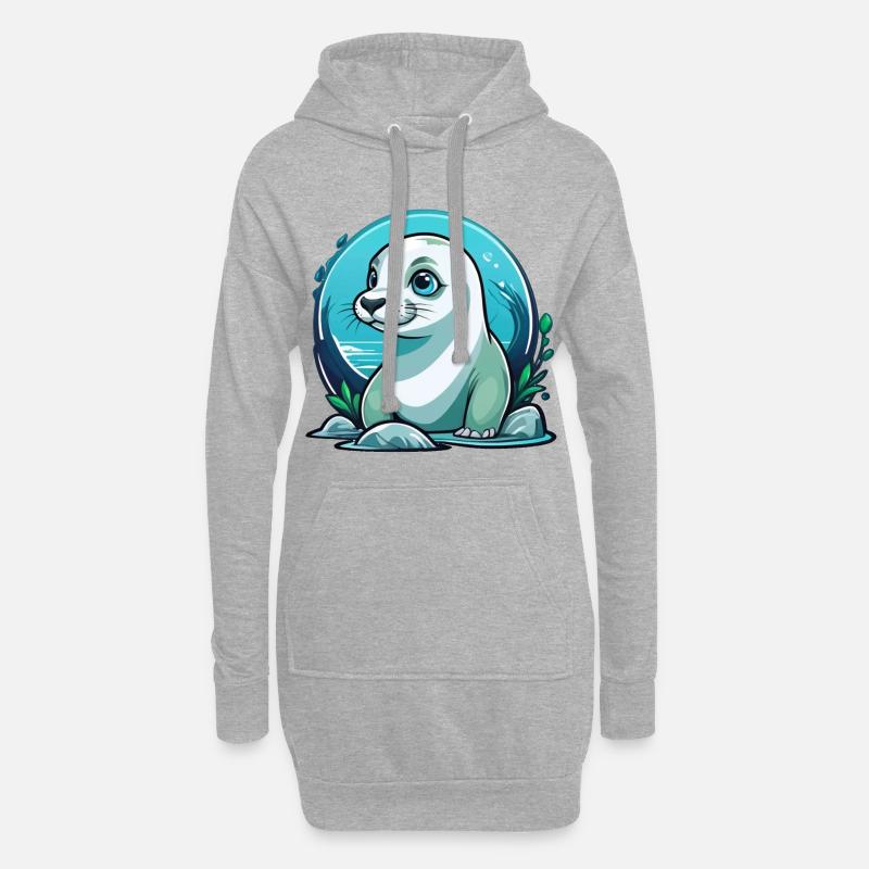 Junge Robbe auf Entdeckertour - Hoodie-Kleid - Grau meliert