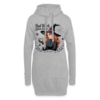 Böse Hexe vor dem Kaffee, Bad Witch Before Coffee - Hoodie-Kleid - Grau meliert - Vorne