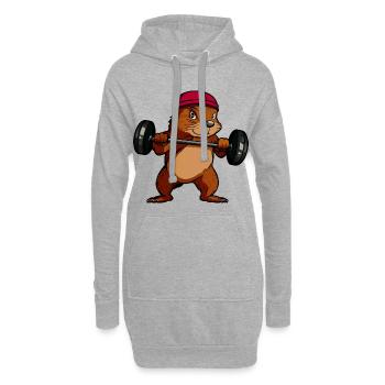 Kraftvoller Eichhörnchen-Hantelheld - Hoodie-Kleid - Grau meliert - Vorne