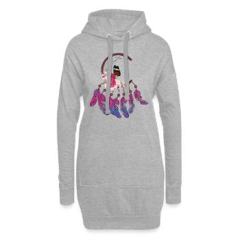Traumfänger mit Federn und Blumen Meditation Yoga - Hoodie-Kleid - Grau meliert - Vorne