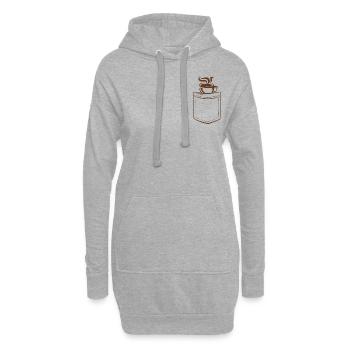 Mein Kaffein der Tasche - Brusttasche - Hoodie-Kleid - Grau meliert - Vorne