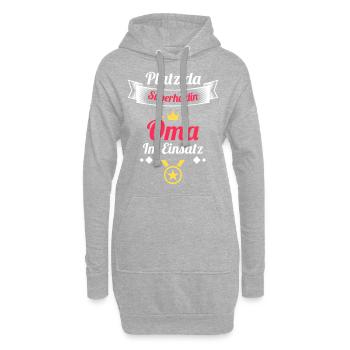 Place là-bas, super-héroïne grand-mère en action - Sweat-shirt à capuche long Femme - gris chiné - Devant