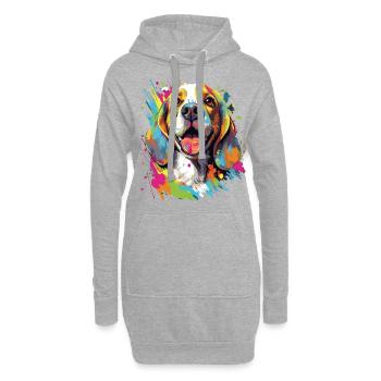 Buntes Beagle Design - Liebevoll und Lebhaft - Hoodie-Kleid - Grau meliert - Vorne
