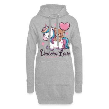 Kawaii Einhorn mit süßen Teddybär - Hoodie-Kleid - Grau meliert - Vorne