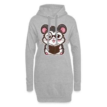 Schnuffiger Kawaii Hamster mit Buch & Lesebrille - Hoodie-Kleid - Grau meliert - Vorne