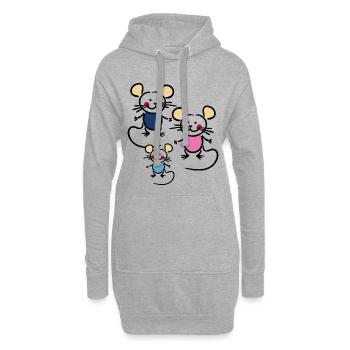180421 Famille 6 - Sweat-shirt à capuche long Femme - gris chiné - Devant