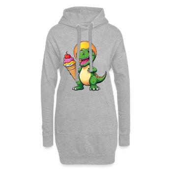 Lustiger Dino mit großer bunter Eistüte - Hoodie-Kleid - Grau meliert - Vorne