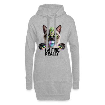 Chat Disco aux Yeux Néon - Sweat-shirt à capuche long Femme - gris chiné - Devant