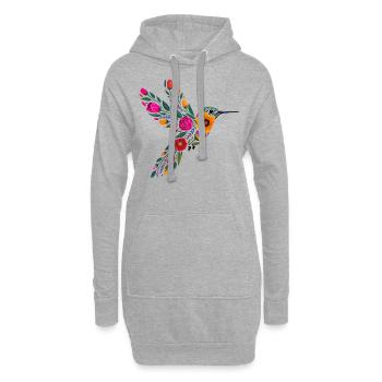 Graphisme Colibri Fleurs - Sweat-shirt à capuche long Femme - gris chiné - Devant