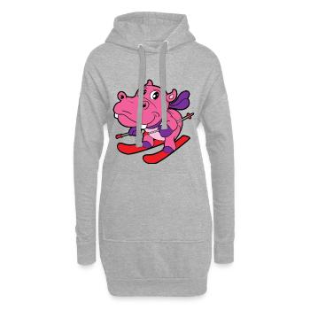 Niedliches Lustiges Cooles Nilpferd Skier Ski - Hoodie-Kleid - Grau meliert - Vorne