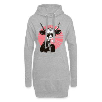 Kuh mit Brille und pinkem Kaugummi - Hoodie-Kleid - Grau meliert - Vorne