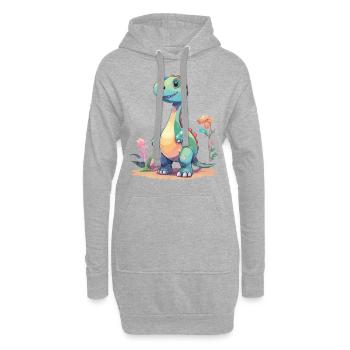 Süßer Dino Cartoon Prähistorische Fantasie - Hoodie-Kleid - Grau meliert - Vorne