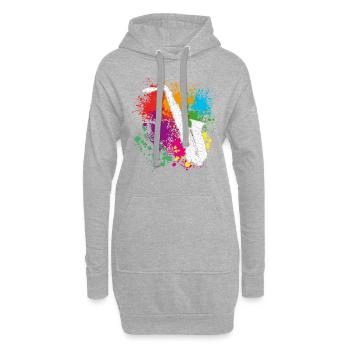 Saxofon, Sax, Farbkleckse - Hoodie-Kleid - Grau meliert - Vorne