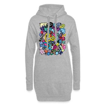 Be happy doodle monster - Hoodie Dress - heather grey - Front