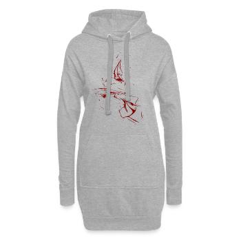 Farbtropfen - Linie / rot - Hoodie-Kleid - Grau meliert - Vorne