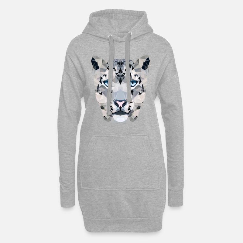 Schneeleopard / Polygon - Hoodie-Kleid - Grau meliert