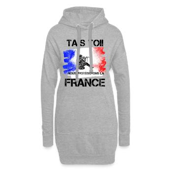 T-shirt tais toi nous protégerons la france cadeau - Sweat-shirt à capuche long Femme - gris chiné - Devant