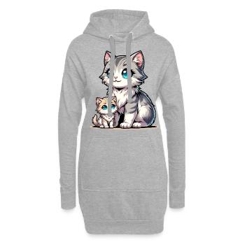 Süße Katzen Mama und Baby Illustration für - Hoodie-Kleid - Grau meliert - Vorne