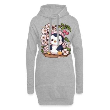 Dessin animé Kawaii Pingouin aux cerises - Sweat-shirt à capuche long Femme - gris chiné - Devant