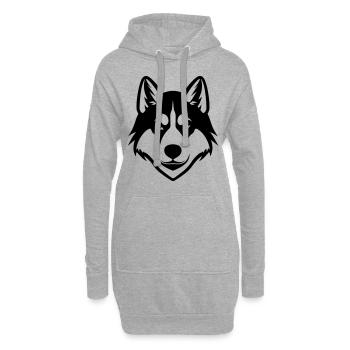 Tête de chien Husky - Sweat-shirt à capuche long Femme - gris chiné - Devant