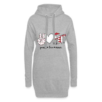 Peace Love Musique Tambours - Sweat-shirt à capuche long Femme - gris chiné - Devant
