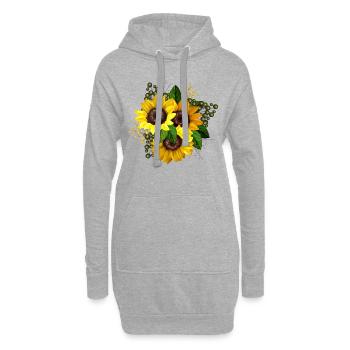 Gelbe Sonnenblume Grafik - Hoodie-Kleid - Grau meliert - Vorne