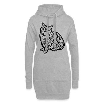British Shorthair Chat Noir Chat Chaton - Sweat-shirt à capuche long Femme - gris chiné - Devant