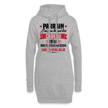 Parrain j'ai pas trouvé ton cadeau, Humour parrain - Sweat-shirt à capuche long Femme - gris chiné - Devant