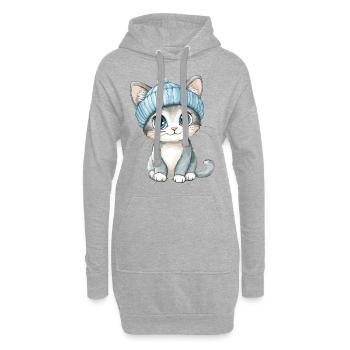 Chat mignon mignon bébé enfants animal dessin animé - Sweat-shirt à capuche long Femme - gris chiné - Devant