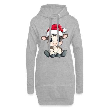Vache Noël mignon Noël mignon Noël - Sweat-shirt à capuche long Femme - gris chiné - Devant