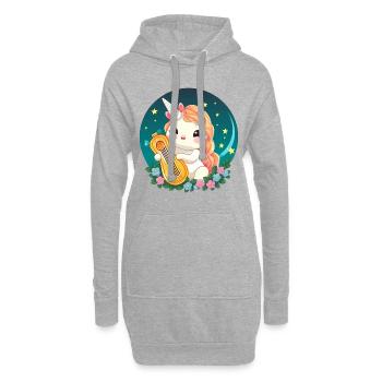 Einhorn mit Zupfinstrument - Hoodie-Kleid - Grau meliert - Vorne