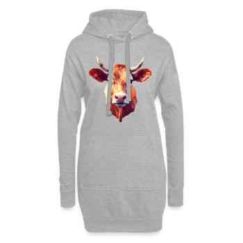 Kuh/Bulle/Ochse im Polygon-Stil - Kreatives Design - Hoodie-Kleid - Grau meliert - Vorne