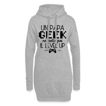 Un papa geek ne vieillit pas il level up - Sweat-shirt à capuche long Femme - gris chiné - Devant