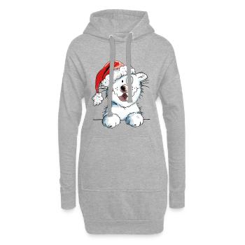 Neugierige Weihnachtskatze - Katze - Geschenk - Hoodie-Kleid - Grau meliert - Vorne