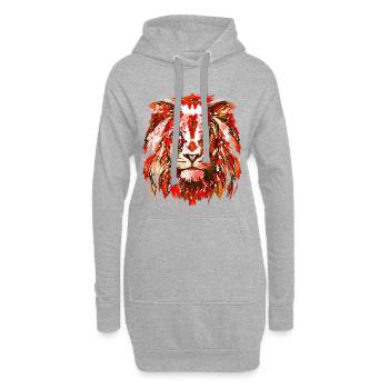 Roter Löwenkopf - Sternzeichen Löwe - Hoodie-Kleid - Grau meliert - Vorne