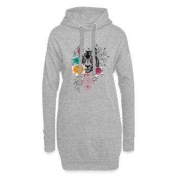 Florales und dekoratives Tigerkopf-Design in Coule - Hoodie-Kleid - Grau meliert - Vorne