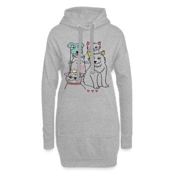 Bons amis, chien et chat - Sweat-shirt à capuche long Femme - gris chiné - Devant
