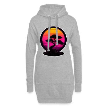 Bonsaï au néon coucher de soleil – Retro Nature Design - Sweat-shirt à capuche long Femme - gris chiné - Devant