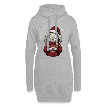 Le Drôle de Noël du Père Noël Lapin - Sweat-shirt à capuche long Femme - gris chiné - Devant