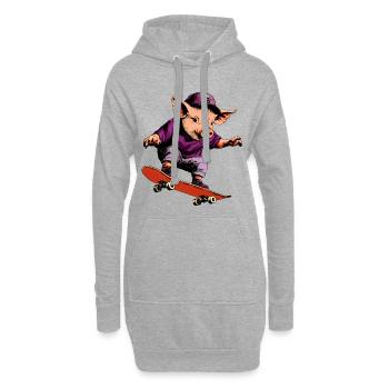 Skateboard cochon / Cochon skateur - Sweat-shirt à capuche long Femme - gris chiné - Devant