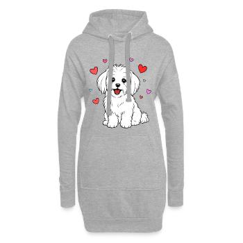 Malteser_Hund_sitzend_Herz_weiss - Hoodie-Kleid - Grau meliert - Vorne