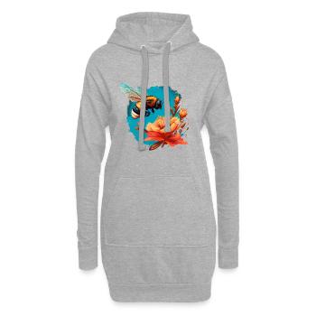 Cooles Bienen Motiv mit großer Blüte Cartoon Comic - Hoodie-Kleid - Grau meliert - Vorne