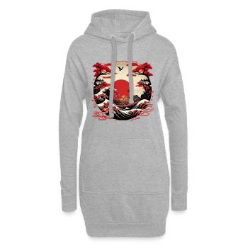 Art japonais Sea Waves with Sun - Bande dessinée - Sweat-shirt à capuche long Femme - gris chiné - Devant