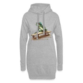 Cooler Frosch mit Kappe fährt Skateboard - Hoodie-Kleid - Grau meliert - Vorne