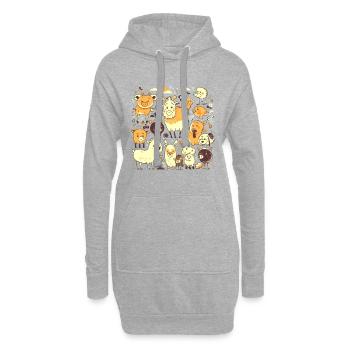 Drôle de bande dessinée Cartoon Farm Animals - Sweat-shirt à capuche long Femme - gris chiné - Devant