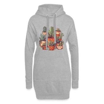 Niedliche Sukkulenten als Comic in Keramik Töpfen - Hoodie-Kleid - Grau meliert - Vorne