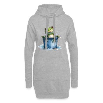 La grenouille lave et refroidit dans le seau d’eau - Sweat-shirt à capuche long Femme - gris chiné - Devant