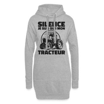 Stille, ich bin auf meinem Traktor - Tractor Humor - Hoodie-Kleid - Grau meliert - Vorne