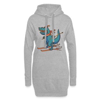 Ski Dino Skifahren Skifahrer Wintersport Kinder - Hoodie-Kleid - Grau meliert - Vorne