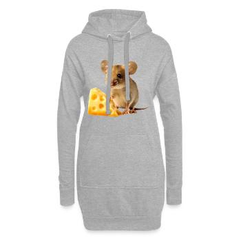 Souris avec un morceau de fromage - Sweat-shirt à capuche long Femme - gris chiné - Devant